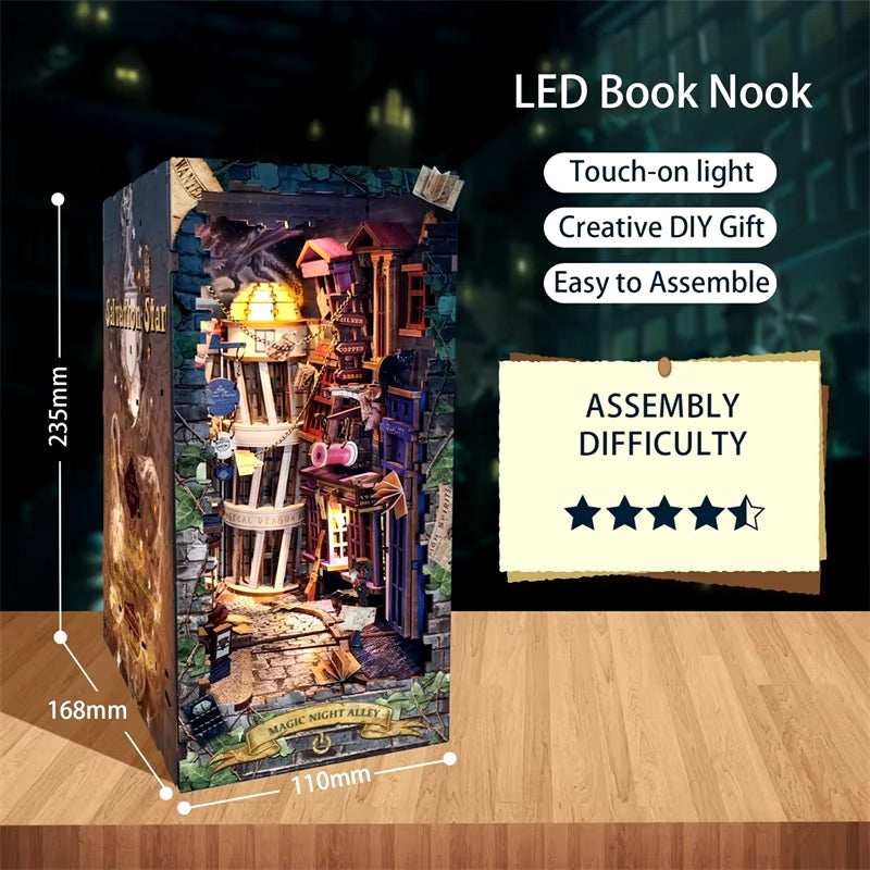 "Harry Potter Magic Alley Book Nook – DIY Miniature Bookshelf Insert Kit with LED Lights | Perfect for Wizarding Fans & Unique Gifts"