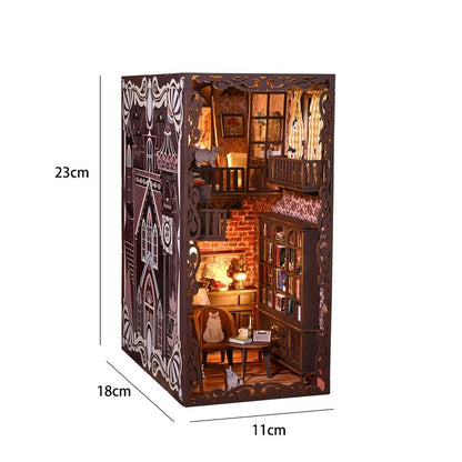 DIY Book Nook Kit - Wooden Dollhouse 3D Puzzle with LED Lights, Bookshelf Insert & Home Decor