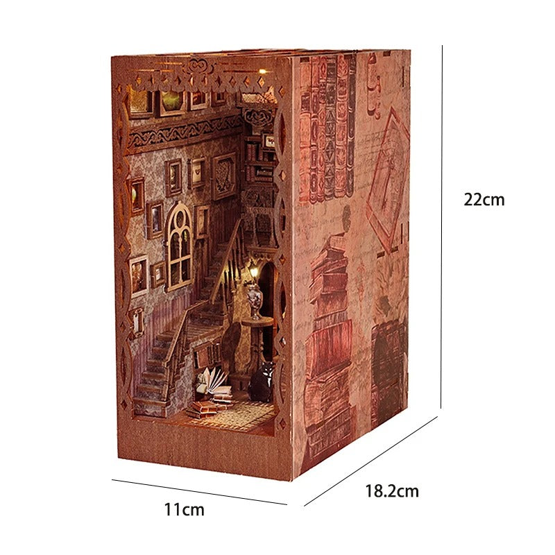 DIY Book Nook Kit - Wooden Dollhouse 3D Puzzle with LED Lights, Bookshelf Insert & Home Decor