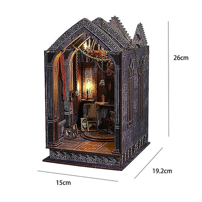 DIY Book Nook Kit - Wooden Dollhouse 3D Puzzle with LED Lights, Bookshelf Insert & Home Decor