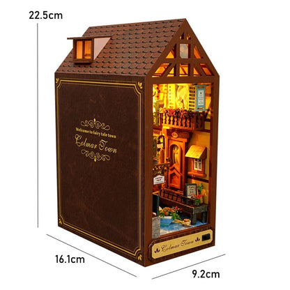 DIY Book Nook Kit - Wooden Dollhouse 3D Puzzle with LED Lights, Bookshelf Insert & Home Decor