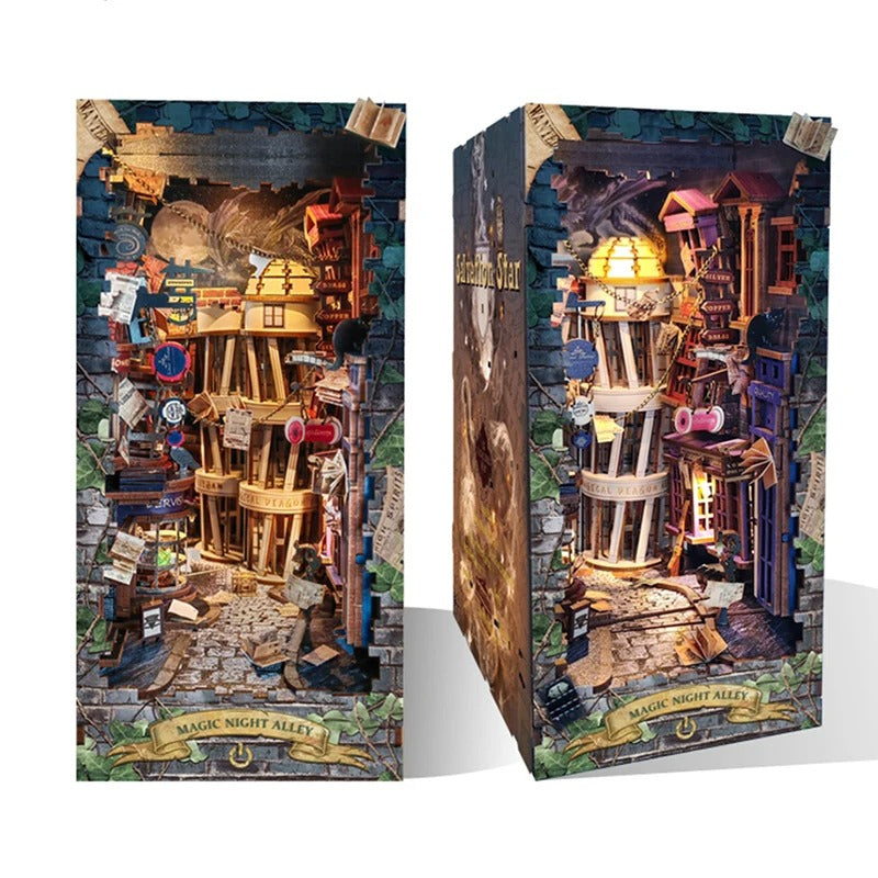 "Harry Potter Magic Alley Book Nook – DIY Miniature Bookshelf Insert Kit with LED Lights | Perfect for Wizarding Fans & Unique Gifts"