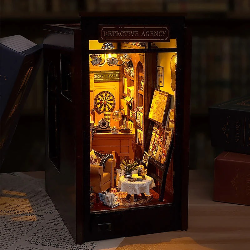 DIY Book Nook Kit - Wooden Dollhouse 3D Puzzle with LED Lights, Bookshelf Insert & Home Decor