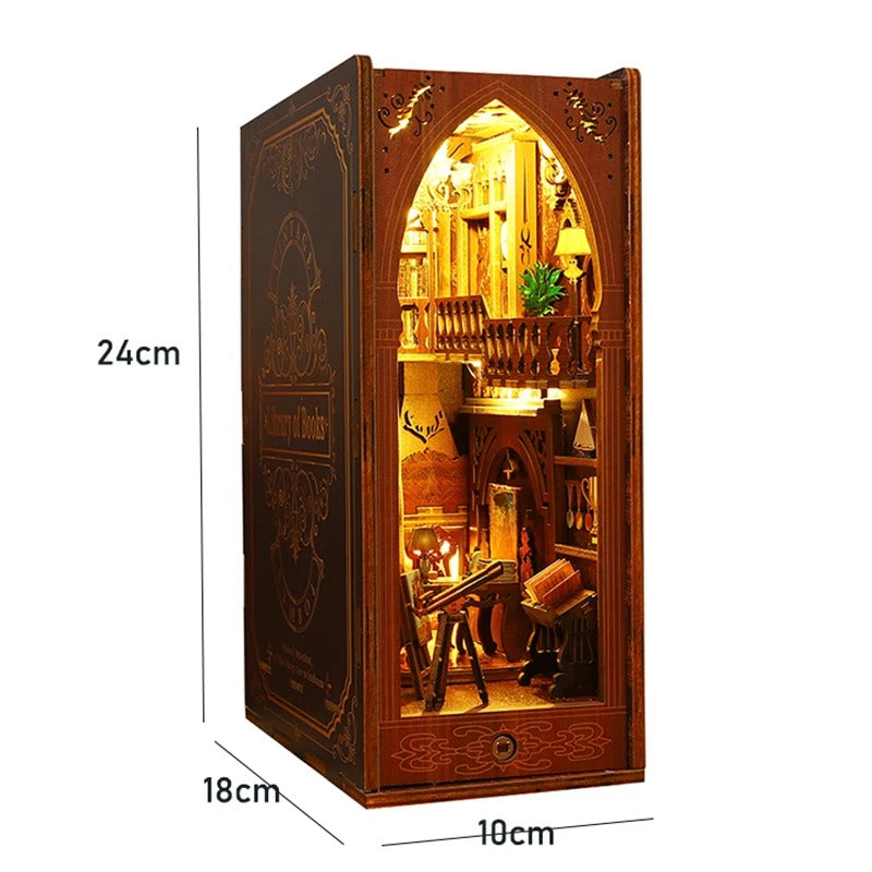 DIY Book Nook Kit - Wooden Dollhouse 3D Puzzle with LED Lights, Bookshelf Insert & Home Decor