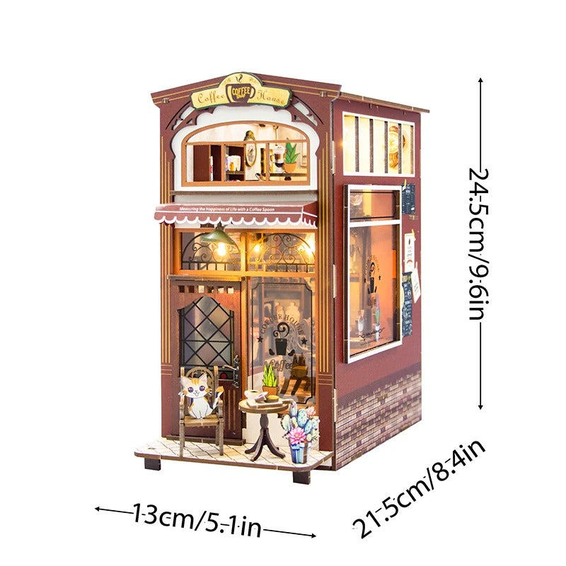 DIY Book Nook Kit - Wooden Dollhouse 3D Puzzle with LED Lights, Bookshelf Insert & Home Decor