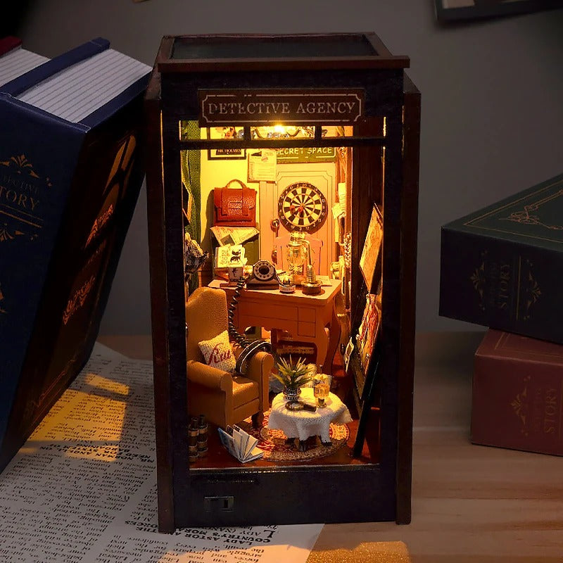 DIY Book Nook Kit - Wooden Dollhouse 3D Puzzle with LED Lights, Bookshelf Insert & Home Decor