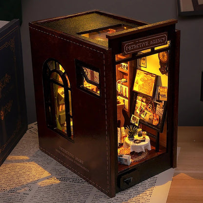 DIY Book Nook Kit - Wooden Dollhouse 3D Puzzle with LED Lights, Bookshelf Insert & Home Decor