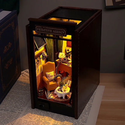 DIY Book Nook Kit - Wooden Dollhouse 3D Puzzle with LED Lights, Bookshelf Insert & Home Decor