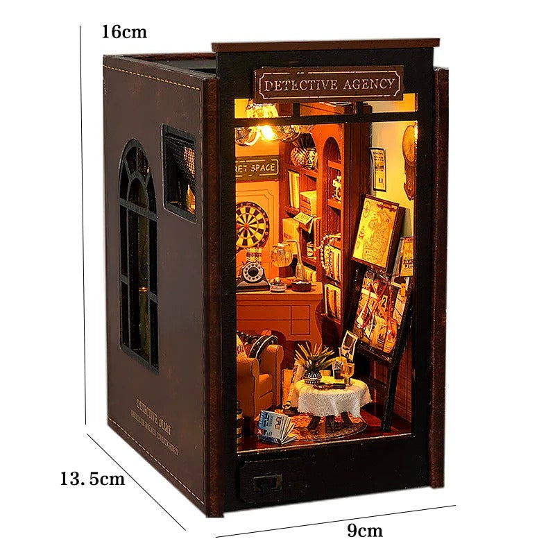 DIY Book Nook Kit - Wooden Dollhouse 3D Puzzle with LED Lights, Bookshelf Insert & Home Decor